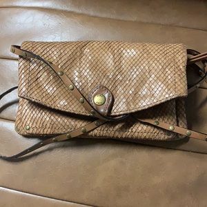 Frye tan snakeskin like Melissa crossbody wristlet